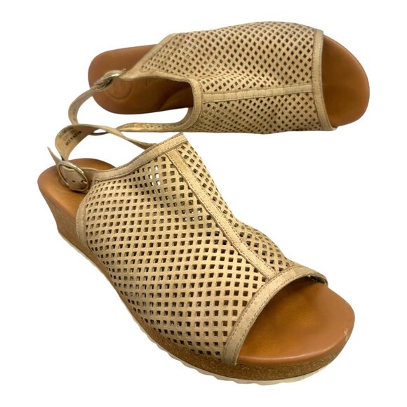 Paul Green Cleo Tan Perforated Suede Cork Wedge Sandal - Picture 1 of 12